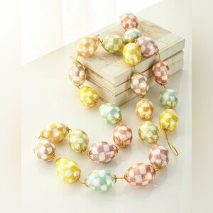 MACKENZIE CHILDS PASTEL CREAM CHECK EASTER EGG GARLAND in box